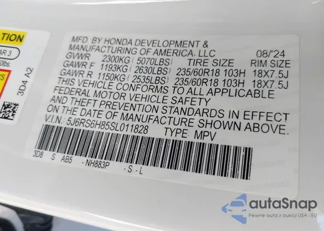 2025 Honda Cr-V Hybrid Sport-L из США, поврежденный, VIN 5J6RS6H85SL011828